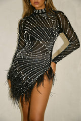 Ariana Sequined Mini Dress-Black