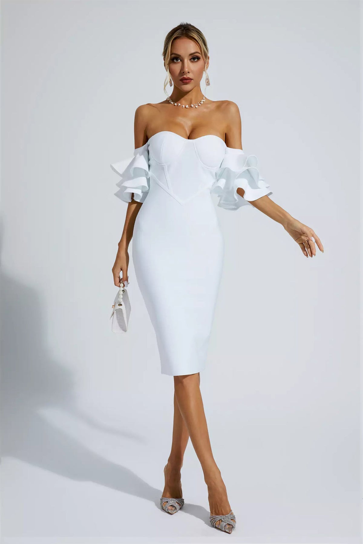 Maelle Bandage Midi Dress-White