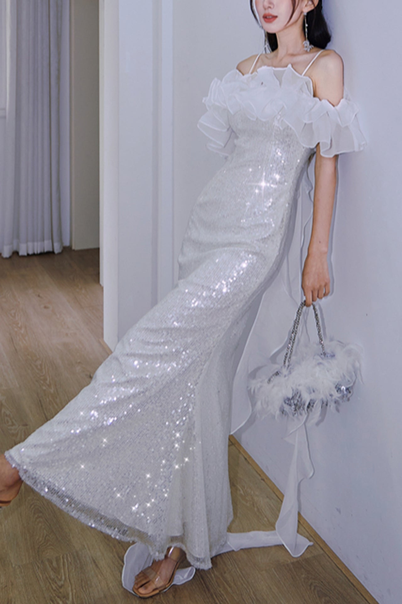 Korea Sequined Fishtail Maxi Dress