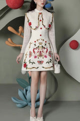 Korea Ruby Lace Embroidery Mini Dress