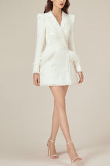 Korea Calista Feather Sequined Mini Dress-White