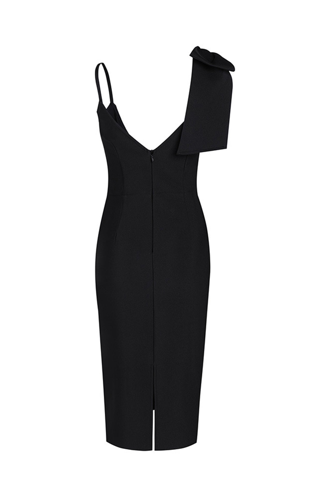 Delia Bow Slip Midi Dress-Black